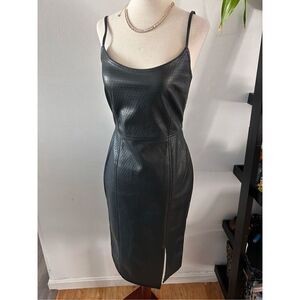 Steve Madden faux leather dress black sexy below the knee with a slit size 4